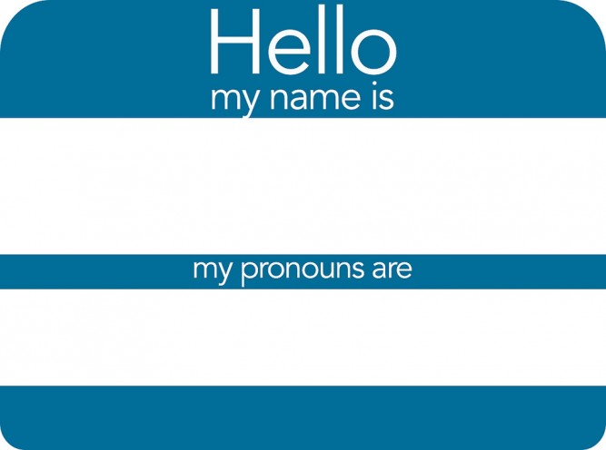 Image of name tag including pronouns