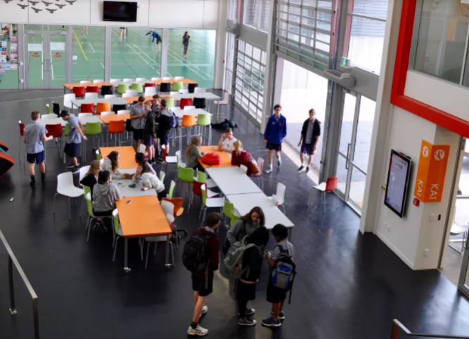 Students working in a class space